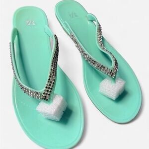 Women's Aqua Rhinestone Sandals